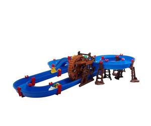 AquaPlay WaterWheel - Hidrocarril de Dos Pisos, Gran Rueda hidráulica con manivela, tobogán de Agua Largo, Botes con Figuras de Animales, Juguete acuático para Exteriores, para niños a Partir de 3