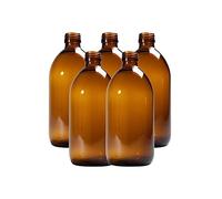 AQUAPURELIFE Pack 3 o 5 Botellas Cristal Ámbar | Tapón Dosificador | Especial para cosmetica +Farmacia+Liquidos (500ml, pack5)