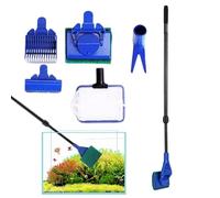 Aquarium Cleaning Tools - Telescopic Fish Tank Kit, 5 in-1 Fish Tank Cleaning Tool Set with Long Telescopic Handle | Algae Scraper Tank-Brush Gravel Rake Fish-Catcher for Betta Reptile Terrarium