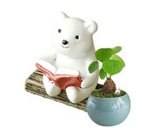 Aquarium Decorations - Mini White Bear Ornaments, Fish Tank Accessories | Mini Aquarium Decor, Book Reading Wise Bear, Waterproof Miniature Animal Figures for Turtle Reptile Shrimp Axolotl Snake Tank