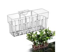 Aquarium Plant Holder - 3 Compartment Adjustable Cups, Clear Hydroponic Planter, Floating Fish Tank Organizer with Removable Sections, Freshwater Betta Shrimp Display, Home Office Aquarium Decor