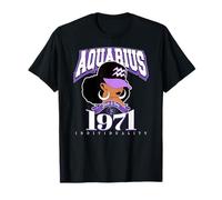 Aquarius 1971 Afro Queen Zodiac Cumpleaños Alma Regalos Naturales Camiseta