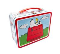 AQUARIUS Peanuts Snoopy Red Dog House Fun Box - Caja de almacenamiento de lata resistente con mango de plástico y cubierta frontal en relieve - Producto oficial de Peanuts y regalo coleccionable