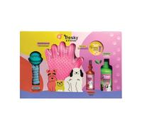 Tresky & Friends Set de regalo para perros | Champú suave, bálsamo para patas, spray perfumado, guante de cepillo y juego de cuerda | Cuidado completo y diversión para tu amigo de cuatro patas