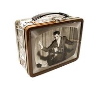 AQUARIUS Elvis TV Fun Box - Caja de almacenamiento de lata resistente con mango de plástico y cubierta frontal en relieve, producto oficial de Elvis y regalo coleccionable