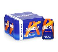 AQUARIUS Naranja, Bebida Hidratante con Sales Minerales, Baja en Calorías - Pack 9 latas 330 ml