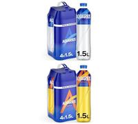 AQUARIUS Limón, Bebida Hidratante con Sales Minerales, Baja en Calorías - Pack de 4 botellas 1,5L + AQUARIUS Naranja, Bebida Hidratante con Sales Minerales, Baja en Calorías - Pack 4 botellas 1,5 L