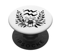 Aquarius The Water Bearer - Gráfico floral del zodiaco PopSockets PopGrip Adhesivo