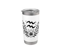 Aquarius The Water Bearer - Gráfico floral del zodiaco Vaso térmico de acero inoxidable de doble pared