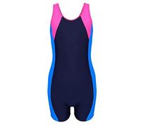 Aquarti Bañador Niña - Bañador Natación Niña con Pantalón Corto y Espalda Nadadora, Azul Oscuro/Azul/Rosa, 158