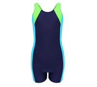 Aquarti Bañador Niña - Bañador Natación Niña con Pantalón Corto y Espalda Nadadora, Azul Oscuro/Neón Verde/Azul Claro, 170