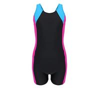 Aquarti Bañador Niña - Bañador Natación Niña con Pantalón Corto y Espalda Nadadora, Negro/Amaranto/Turquesa, 128