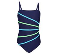 Aquarti Bañador Niña - Bañador Natación Niña con Tirantes Ajustables, Resistente al Cloro, Azul Oscuro/Neón Verde/Azul Claro, 158