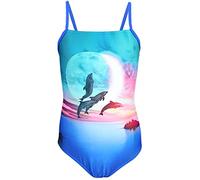 Aquarti Bañador Niña - Bañador Natación Niña con Tirantes Ajustables, Resistente al Cloro, Delfines Luna Rosa/Azul, 140