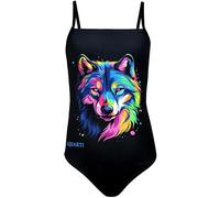 Aquarti Bañador Niña - Bañador Natación Niña con Tirantes Ajustables, Resistente al Cloro, Lobo/Negro, 140