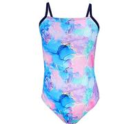 Aquarti Bañador Niña - Bañador Natación Niña con Tirantes Ajustables, Resistente al Cloro, Tie Dye/Azul Oscuro/Azul/Púrpura/Rosa, 140