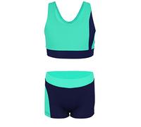 Aquarti Bañador Niña - Bañador Natación Niña Dos Piezas con Espalda Nadadora y Short, Azul Oscuro/Verde, 134