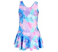 Aquarti Bañador Niña con Estampado y Espalda Nadadora, 029B con Falda/Tie Dye/Azul/Morado/Rosa, 128