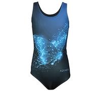 Aquarti Bañador Niña con Estampado y Espalda Nadadora, Azul Mariposa/Negro, 170