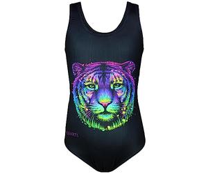 Aquarti Bañador Niña con Estampado y Espalda Nadadora, Tigre de Colores/Negro, 134