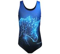 Aquarti Bañador Niña con Estampado y Espalda Nadadora, Unicornio Azul/Negro, 122