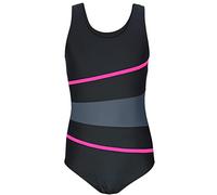Aquarti Bañador Niña Una Pieza - Bañador Natación Niña con Espalda Nadadora, Resistente al Cloro, 026C Negro/Grafito/Amaranto, 128