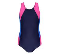 Aquarti Bañador Niña Una Pieza - Bañador Natación Niña con Espalda Nadadora, Resistente al Cloro, Azul Oscuro/Azul/Rosa, 152