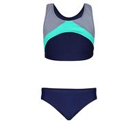 Aquarti Bikini Deportivo para Niña Bañador Completo Dos Piezas, Azul Oscuro/Gris/Verde, 158