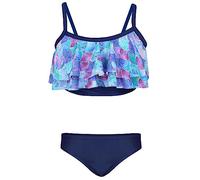 Aquarti Conjunto de Bikini para Niñas Bustier Bikini Breve Traje de Baño de Dos Piezas, 030A con Volantes/Sirena/Morado/Azul Oscuro, 134