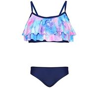 Aquarti Conjunto de Bikini para Niñas Bustier Bikini Breve Traje de Baño de Dos Piezas, 030D con Volantes/Tie Dye/Azul/Morado/Rosa, 152