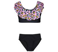 Aquarti Conjunto de Bikini para Niñas Bustier Bikini Breve Traje de Baño de Dos Piezas, 037 Bikini Fruncido Estampado Leopardo Negro Coral, 140