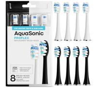 AquaSonic Cabezales de cepillo de repuesto originales Proflex | Aceptado por ADA | para dientes y cuidado de encías más blancos | Compatible con Duo Series PRO y otros (paquete de 8 unidades negro y