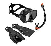 AQUASTIC Cove 3 en 1 Juego de Gafas de Buceo para Adultos, Tubo de Snorkel y Aletas de Buceo, Color Negro, Talla 43/46, máscara de Snorkel con Cristal Templado, Silicona, máscara hipoalergénica