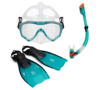 AQUASTIC Jetty 3 en 1 Set de Buceo para Adultos, Gafas de Buceo, Silbato y Aletas, Talla 43/46, Color Azul Claro, máscara de Snorkel con Cristal Templado, Silicona, máscara hipoalergénica