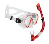 AQUASTIC Jetty - Máscara de Snorkel 2 en 1 y Silbato de Color Rojo, Juego de esnórquel para Adultos con Cristal Templado, Delantal y Boquilla de Silicona hipoalergénica para mar y Vacaciones