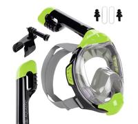 AQUASTIC Máscara de Snorkel Kai Talla S/M Integral Visión Panorámica 180° Sistema de Circulación de Aire Cuello de Silicona Válvula Anti-Vapor DE Policarbonato Cristal Color Verde