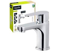 aquaSu® 797337 Perry - Grifo monomando para lavabo (con boquilla de ahorro de agua, colocación de agua fría que ahorra costes, cartucho de cerámica, montaje estándar, núcleo de latón, cromado)