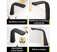 aquaSu® 799157 Lugano - Grifo para lavabo con sensor (válvula de agua fría, fijación estándar, núcleo de latón, color negro)