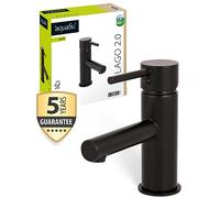 aquaSu® Lago 2.0 795692 - Grifo monomando para lavabo (cartucho de ahorro de agua, posición de agua fría, fijación estándar, grifo de baño, núcleo de latón)