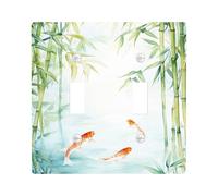 Aquatic Serenity - Cubierta para interruptor de luz, cubierta de enchufe, pez carpa azul suave con detalles de bambú, placas de pared termoplásticas, doble palanca de tamaño estándar