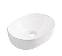 AQUAUNO Lavabo rosado ovalado 48 x 35 cm - Lavabo de cerámica blanca sin agujero para grifo y rebosadero - Lavabo de cerámica sanitaria baño moderno