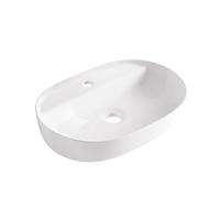 AQUAUNO Lavabo sobre encimera Lana, ovalado, 61,5 x 41,5 cm, cerámica blanca con agujero para grifo sin rebosadero, cuenco de lavado de cerámica sanitaria para baño