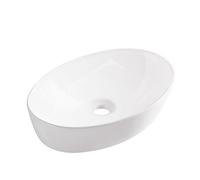 Aquauno Lili Lavabo Ovalado de Cerámica Blanca, 62 x 42 cm, sin Orificio para Grifo y Rebosadero, Cuenco para Lavar Baño