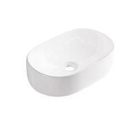AQUAUNO RITA Lavabo ovalado de 56 x 35,5 cm, de cerámica blanca, sin agujero para grifo y rebosadero, cuenco de lavado de cerámica sanitaria para baño