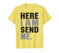 Aquí Estoy Envíame Isaías 6 8 Cristo Fe Amor por la Religión Camiseta, Hombre, Limón, L