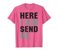 Aquí Estoy Envíame Isaías 6 8 Cristo Fe Amor por la Religión Camiseta, Hombre, Rosa Jaspeado, XL