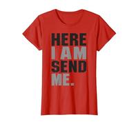 Aquí Estoy Envíame Isaías 6 8 Cristo Fe Amor por la Religión Camiseta, Mujer, Rojo, XL