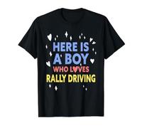 Aquí Hay un Chico Que ama Conducir Rally Divertido Conductor de Rally Camiseta gráfica económica, Hombre, Negro, L