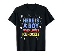 Aquí Hay un Chico Que ama el Hockey sobre Hielo Divertido Jugador de Hockey sobre Hielo Camiseta gráfica económica