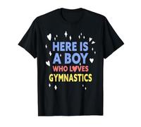 Aquí Hay un Chico Que ama la Gimnasia Divertido Camiseta gráfica económica, Hombre, Negro, S
